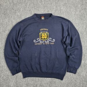 Vintage Notre Dame Sweatshirt 90s PM Sports Navy Blue Embroidered M